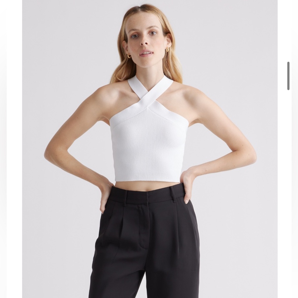 New Quince cropped halter ribbed knit tank